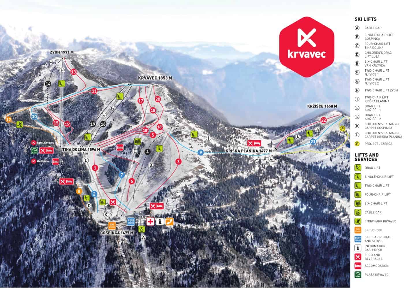 Slovenia Krvavec Piste map